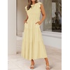 ZESICA Women’s 2026 Summer Casual Flutter Short Sleeve Smocked Midi Dress | Crew Neck, Elastic Waist, Tiered, Boho Flowy Dresses, Soft Lightweight Fabric, Beach Brunch Date Party(Light Yellow)