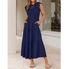 ZESICA Women’s 2026 Summer Casual Flutter Short Sleeve Smocked Midi Dress | Crew Neck, Elastic Waist, Tiered, Boho Flowy Dresses, Soft Lightweight Fabric, Beach Brunch Date Party(Royal Blue)