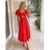 ZESICA Womens Summer Casual Cutout Flowy Vacation Maxi Dress | Short Puff Sleeve, A Line, Smocked Dress, Beach Party Dresses, Spring Summer Wedding Guest Long Dress(Red)