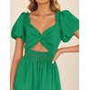 ZESICA Womens Summer Casual Cutout Flowy Vacation Maxi Dress | Short Puff Sleeve, A Line, Smocked Dress, Beach Party Dresses, Spring Summer Wedding Guest Long Dress(Green)