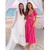ZESICA Womens Summer Casual Cutout Flowy Vacation Maxi Dress | Short Puff Sleeve, A Line, Smocked Dress, Beach Party Dresses, Spring Summer Wedding Guest Long Dress(Rose)