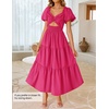 ZESICA Womens Summer Casual Cutout Flowy Vacation Maxi Dress | Short Puff Sleeve, A Line, Smocked Dress, Beach Party Dresses, Spring Summer Wedding Guest Long Dress(Rose)