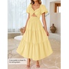 ZESICA Womens Summer Casual Cutout Flowy Vacation Maxi Dress | Short Puff Sleeve, A Line, Smocked Dress, Beach Party Dresses, Spring Summer Wedding Guest Long Dress(Yellow)