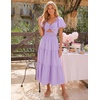 ZESICA Womens Summer Casual Cutout Flowy Vacation Maxi Dress | Short Puff Sleeve, A Line, Smocked Dress, Beach Party Dresses, Spring Summer Wedding Guest Long Dress(Purple)
