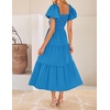ZESICA Womens Summer Casual Cutout Flowy Vacation Maxi Dress | Short Puff Sleeve, A Line, Smocked Dress, Beach Party Dresses, Spring Summer Wedding Guest Long Dress(Cobalt)