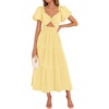 ZESICA Womens Summer Casual Cutout Flowy Vacation Maxi Dress | Short Puff Sleeve, A Line, Smocked Dress, Beach Party Dresses, Spring Summer Wedding Guest Long Dress(Yellow)