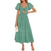 ZESICA Womens Summer Casual Cutout Flowy Vacation Maxi Dress | Short Puff Sleeve, A Line, Smocked Dress, Beach Party Dresses, Spring Summer Wedding Guest Long Dress(Sage)