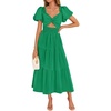 ZESICA Womens Summer Casual Cutout Flowy Vacation Maxi Dress | Short Puff Sleeve, A Line, Smocked Dress, Beach Party Dresses, Spring Summer Wedding Guest Long Dress(Green)