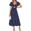 ZESICA Womens Summer Casual Cutout Flowy Vacation Maxi Dress | Short Puff Sleeve, A Line, Smocked Dress, Beach Party Dresses, Spring Summer Wedding Guest Long Dress(Navy)
