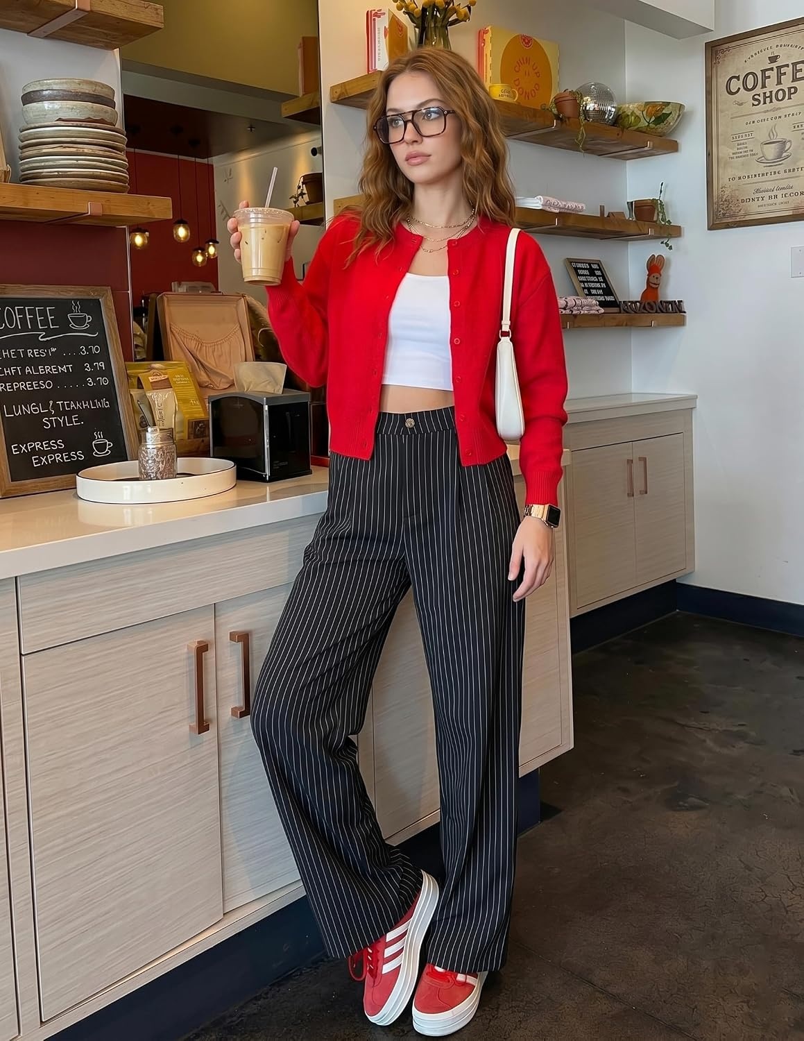 image:imageZESICA Womens Wide Leg Striped Business Work Palazzo Pants High Waist Button Down Side Pockets 2026 Straight Long Pant Dressy Office Slacks Work Trousers Early Fall FashionBlack