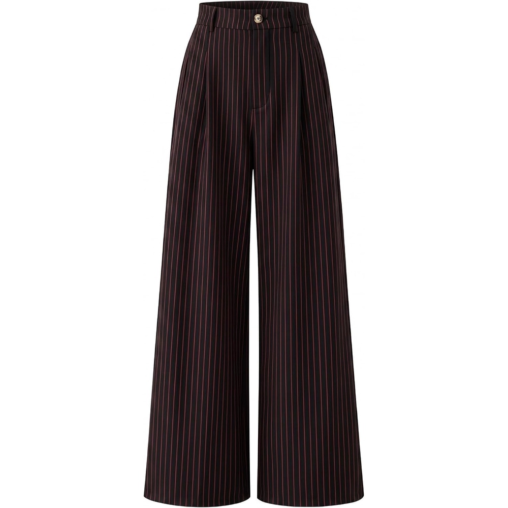 image:imageZESICA Womens Wide Leg Striped Business Work Palazzo Pants High Waist Button Down Side Pockets 2026 Straight Long Pant Dressy Office Slacks Work Trousers Early Fall FashionBlackred