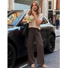 ZESICA Women’s Wide Leg Striped Business Work Palazzo Pants | High Waist, Button Down, Side Pockets, 2026 Straight Long Pant, Dressy Office Slacks, Work Trousers, Early Fall Fashion(Coffee)