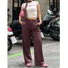 ZESICA Women’s Wide Leg Striped Business Work Palazzo Pants | High Waist, Button Down, Side Pockets, 2026 Straight Long Pant, Dressy Office Slacks, Work Trousers, Early Fall Fashion(Redbrown)