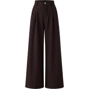 ZESICA Women’s Wide Leg Striped Business Work Palazzo Pants | High Waist, Button Down, Side Pockets, 2026 Straight Long Pant, Dressy Office Slacks, Work Trousers, Early Fall Fashion(Blackred)
