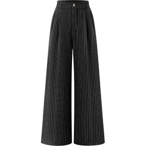 ZESICA Women’s Wide Leg Striped Business Work Palazzo Pants | High Waist, Button Down, Side Pockets, 2026 Straight Long Pant, Dressy Office Slacks, Work Trousers, Early Fall Fashion(Black)