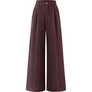 ZESICA Women’s Wide Leg Striped Business Work Palazzo Pants | High Waist, Button Down, Side Pockets, 2026 Straight Long Pant, Dressy Office Slacks, Work Trousers, Early Fall Fashion(Redbrown)