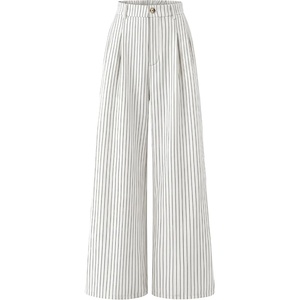 ZESICA Women’s Wide Leg Striped Business Work Palazzo Pants | High Waist, Button Down, Side Pockets, 2026 Straight Long Pant, Dressy Office Slacks, Work Trousers, Early Fall Fashion(White)