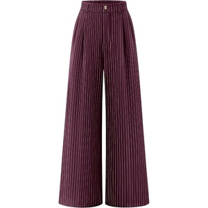 ZESICA Women’s Wide Leg Striped Business Work Palazzo Pants | High Waist, Button Down, Side Pockets, 2026 Straight Long Pant, Dressy Office Slacks, Work Trousers, Early Fall Fashion(Wine)