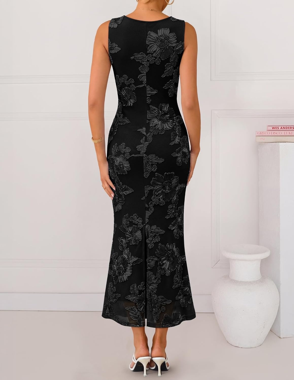 image:imageZESICA Womens Floral Mesh Slit Bodycon Wedding Guest Cocktail Midi Dress 2026 Summer Sleeveless Semi Formal Party Elegant Bridal Shower Bridesmaid Sexy Prom Beach Vacation Birthday DressesDim