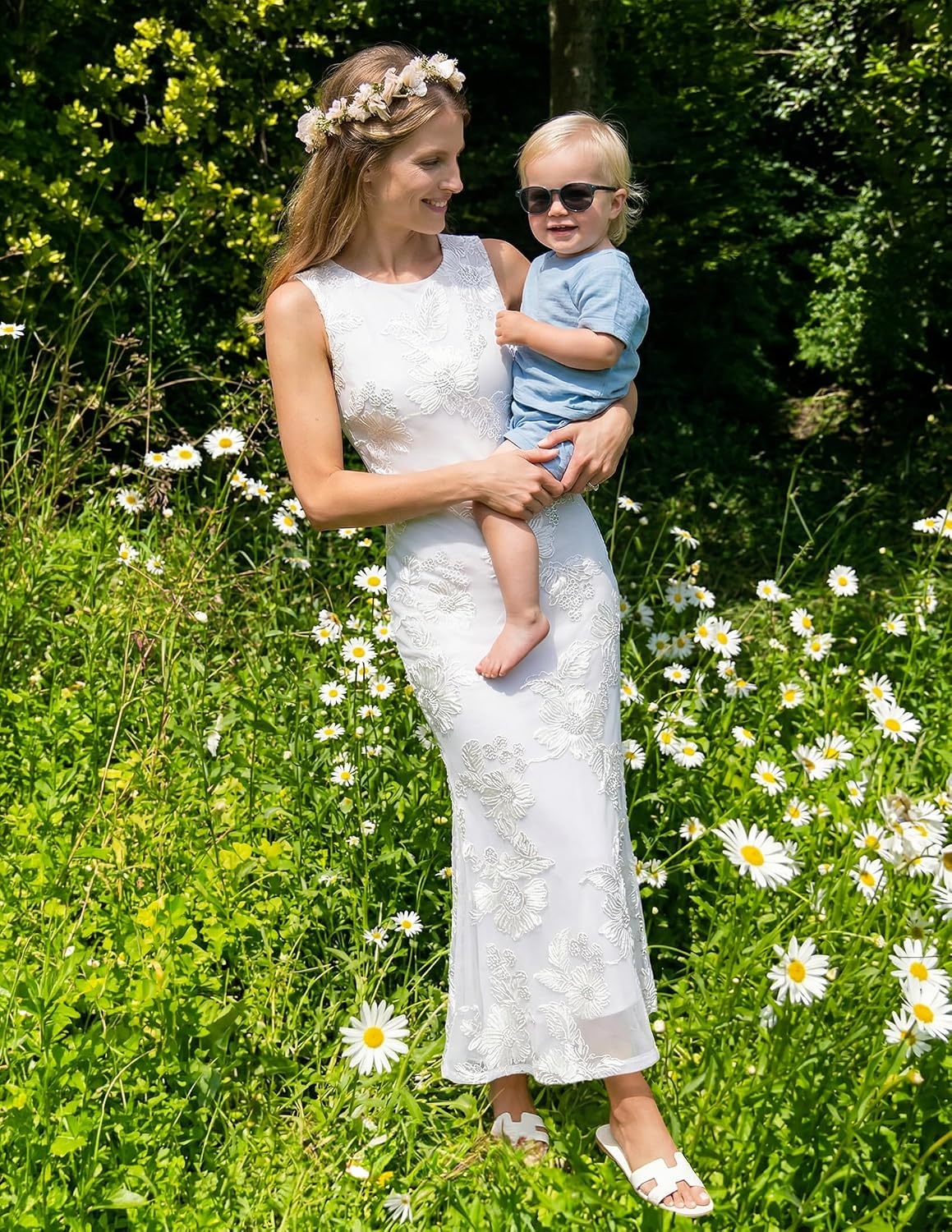 image:imageZESICA Womens Floral Mesh Slit Bodycon Wedding Guest Cocktail Midi Dress 2026 Summer Sleeveless Semi Formal Party Elegant Bridal Shower Bridesmaid Sexy Prom Beach Vacation Birthday DressesWhite