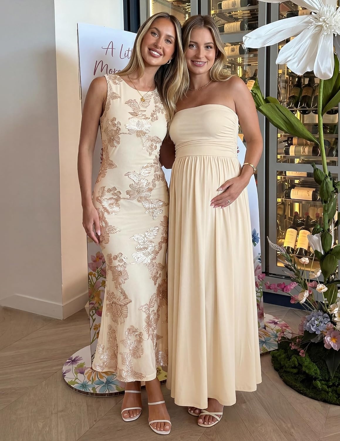 image:imageZESICA Womens Floral Mesh Slit Bodycon Wedding Guest Cocktail Midi Dress 2026 Summer Sleeveless Semi Formal Party Elegant Bridal Shower Bridesmaid Sexy Prom Beach Vacation Birthday DressesAlmond