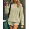 ZESICA Womens 2 Piece Striped Short Sets Fall Lounge Outfit | Long Sleeve Tops and Shorts, Loose Fit, Comfy Matching Sets, Cute Pajamas, Airport Travel Clothes(Jonquil)