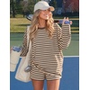 ZESICA Womens 2 Piece Striped Short Sets Fall Lounge Outfit | Long Sleeve Tops and Shorts, Loose Fit, Comfy Matching Sets, Cute Pajamas, Airport Travel Clothes(Apricot)
