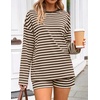 ZESICA Womens 2 Piece Striped Short Sets Fall Lounge Outfit | Long Sleeve Tops and Shorts, Loose Fit, Comfy Matching Sets, Cute Pajamas, Airport Travel Clothes(Apricot)
