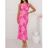 ZESICA Women’s Floral Mesh Slit Bodycon Wedding Guest Cocktail Midi Dress | 2026 Summer Sleeveless Semi Formal Party Elegant Bridal Shower Bridesmaid Sexy Prom Beach Vacation Birthday Dresses(Rose)