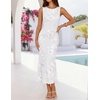 ZESICA Women’s Floral Mesh Slit Bodycon Wedding Guest Cocktail Midi Dress | 2026 Summer Sleeveless Semi Formal Party Elegant Bridal Shower Bridesmaid Sexy Prom Beach Vacation Birthday Dresses(White)