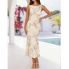 ZESICA Women’s Floral Mesh Slit Bodycon Wedding Guest Cocktail Midi Dress | 2026 Summer Sleeveless Semi Formal Party Elegant Bridal Shower Bridesmaid Sexy Prom Beach Vacation Birthday Dresses(Almond)