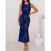 ZESICA Women’s Floral Mesh Slit Bodycon Wedding Guest Cocktail Midi Dress | 2026 Summer Sleeveless Semi Formal Party Elegant Bridal Shower Bridesmaid Sexy Prom Beach Vacation Birthday Dresses(Navy)