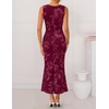 ZESICA Women’s Floral Mesh Slit Bodycon Wedding Guest Cocktail Midi Dress | 2026 Summer Sleeveless Semi Formal Party Elegant Bridal Shower Bridesmaid Sexy Prom Beach Vacation Birthday Dresses(Wine)