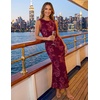 ZESICA Women’s Floral Mesh Slit Bodycon Wedding Guest Cocktail Midi Dress | 2026 Summer Sleeveless Semi Formal Party Elegant Bridal Shower Bridesmaid Sexy Prom Beach Vacation Birthday Dresses(Wine)