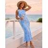 ZESICA Women’s Floral Mesh Slit Bodycon Wedding Guest Cocktail Midi Dress | 2026 Summer Sleeveless Semi Formal Party Elegant Bridal Shower Bridesmaid Sexy Prom Beach Vacation Birthday Dresses(Blue)