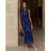 ZESICA Women’s Floral Mesh Slit Bodycon Wedding Guest Cocktail Midi Dress | 2026 Summer Sleeveless Semi Formal Party Elegant Bridal Shower Bridesmaid Sexy Prom Beach Vacation Birthday Dresses(Navy)