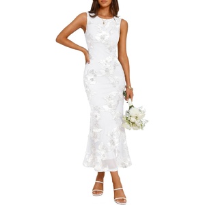 ZESICA Women’s Floral Mesh Slit Bodycon Wedding Guest Cocktail Midi Dress | 2026 Summer Sleeveless Semi Formal Party Elegant Bridal Shower Bridesmaid Sexy Prom Beach Vacation Birthday Dresses(White)