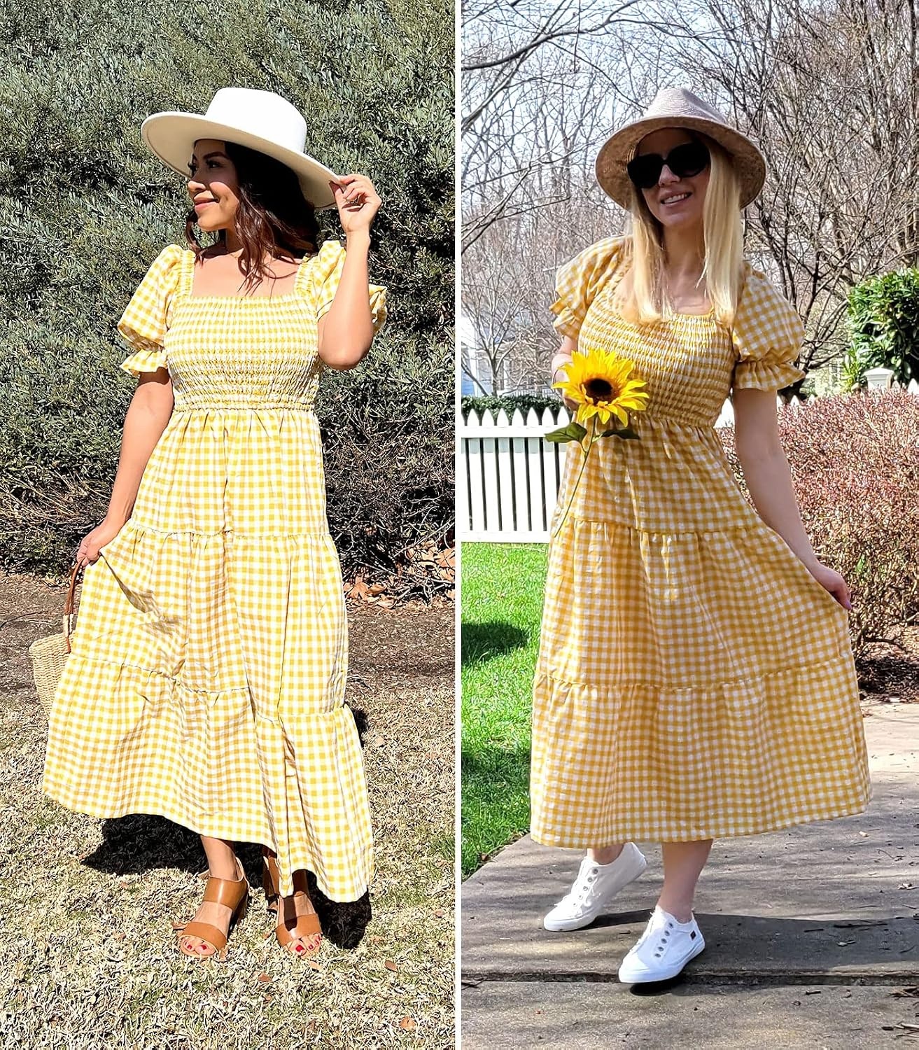 image:imageZESICA Womens Summer Boho Gingham Puff Sleeve Square Neck Beach Midi Dress  2026 Casual Bohemian Flowy Swing A Line Vintage Baby Shower Cottagecore Maternity Plaid Tea Party DressesGinger