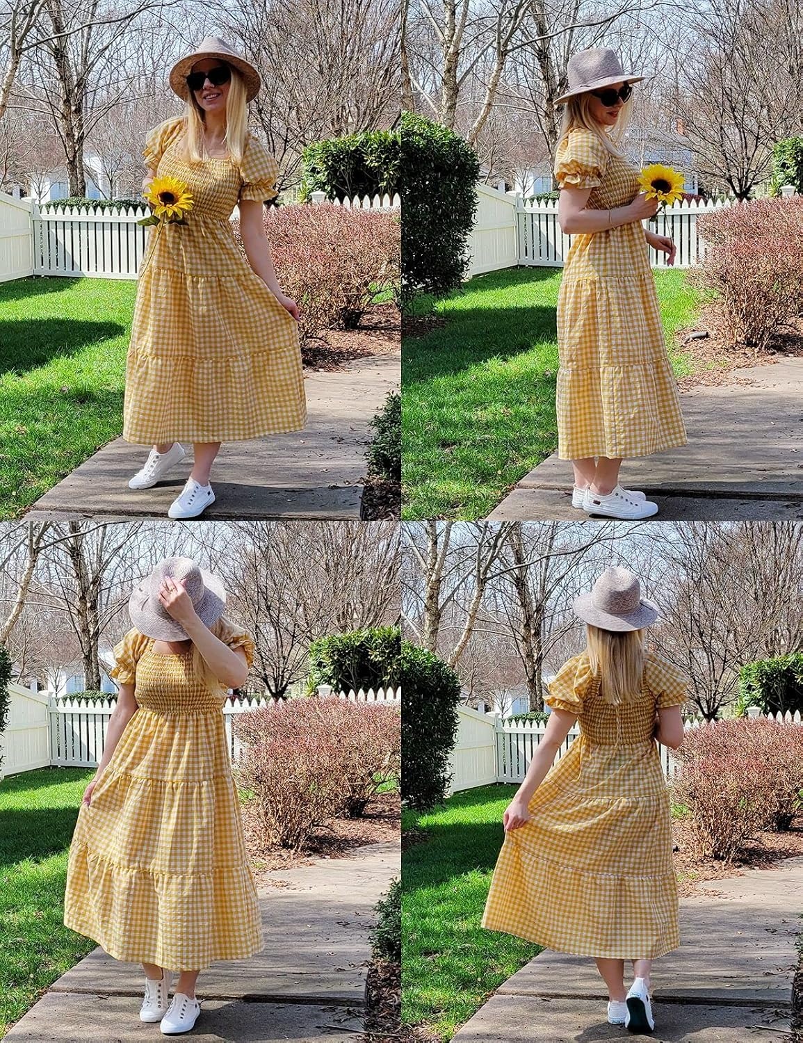 image:imageZESICA Womens Summer Boho Gingham Puff Sleeve Square Neck Beach Midi Dress  2026 Casual Bohemian Flowy Swing A Line Vintage Baby Shower Cottagecore Maternity Plaid Tea Party DressesGinger