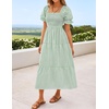 ZESICA Women’s Summer Boho Gingham Puff Sleeve Square Neck Beach Midi Dress | 2026 Casual Bohemian Flowy, Swing A Line, Vintage, Baby Shower Cottagecore Maternity Plaid Tea Party Dresses(Green)