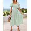 ZESICA Women’s Summer Boho Gingham Puff Sleeve Square Neck Beach Midi Dress | 2026 Casual Bohemian Flowy, Swing A Line, Vintage, Baby Shower Cottagecore Maternity Plaid Tea Party Dresses(Green)