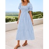 ZESICA Women’s Summer Boho Gingham Puff Sleeve Square Neck Beach Midi Dress | 2026 Casual Bohemian Flowy, Swing A Line, Vintage, Baby Shower Cottagecore Maternity Plaid Tea Party Dresses(Lightblue)