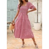 ZESICA Women’s Summer Boho Gingham Puff Sleeve Square Neck Beach Midi Dress | 2026 Casual Bohemian Flowy, Swing A Line, Vintage, Baby Shower Cottagecore Maternity Plaid Tea Party Dresses(Red)