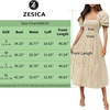 ZESICA Women’s Summer Boho Gingham Puff Sleeve Square Neck Beach Midi Dress | 2026 Casual Bohemian Flowy, Swing A Line, Vintage, Baby Shower Cottagecore Maternity Plaid Tea Party Dresses(Beige)