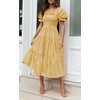 ZESICA Women’s Summer Boho Gingham Puff Sleeve Square Neck Beach Midi Dress | 2026 Casual Bohemian Flowy, Swing A Line, Vintage, Baby Shower Cottagecore Maternity Plaid Tea Party Dresses(Ginger)