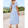 ZESICA Women’s Summer Boho Gingham Puff Sleeve Square Neck Beach Midi Dress | 2026 Casual Bohemian Flowy, Swing A Line, Vintage, Baby Shower Cottagecore Maternity Plaid Tea Party Dresses(Lightblue)