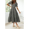 ZESICA Women’s Summer Boho Gingham Puff Sleeve Square Neck Beach Midi Dress | 2026 Casual Bohemian Flowy, Swing A Line, Vintage, Baby Shower Cottagecore Maternity Plaid Tea Party Dresses(Black)