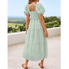ZESICA Women’s Summer Boho Gingham Puff Sleeve Square Neck Beach Midi Dress | 2026 Casual Bohemian Flowy, Swing A Line, Vintage, Baby Shower Cottagecore Maternity Plaid Tea Party Dresses(Green)