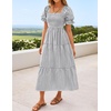 ZESICA Women’s Summer Boho Gingham Puff Sleeve Square Neck Beach Midi Dress | 2026 Casual Bohemian Flowy, Swing A Line, Vintage, Baby Shower Cottagecore Maternity Plaid Tea Party Dresses(Grey)