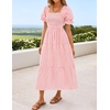 ZESICA Women’s Summer Boho Gingham Puff Sleeve Square Neck Beach Midi Dress | 2026 Casual Bohemian Flowy, Swing A Line, Vintage, Baby Shower Cottagecore Maternity Plaid Tea Party Dresses(Pink)
